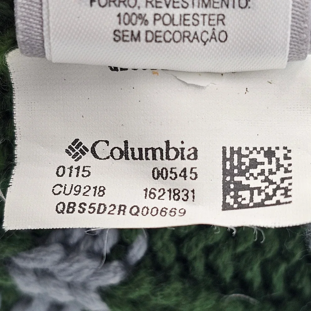 Columbia In-Bounds Beanie‎ Green Grey Stripe Fleece Lined Knit Winter Hat Unisex